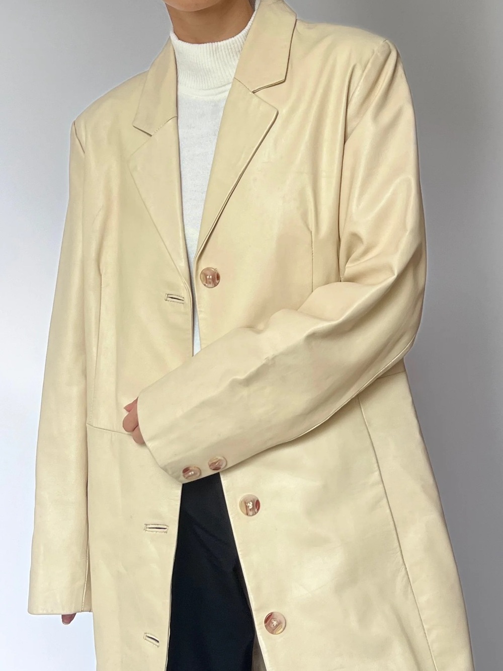 Vtg 90’s Minimalism Venezia 100% Genuine Leather Jacket Cream Size 18W Chic Moto